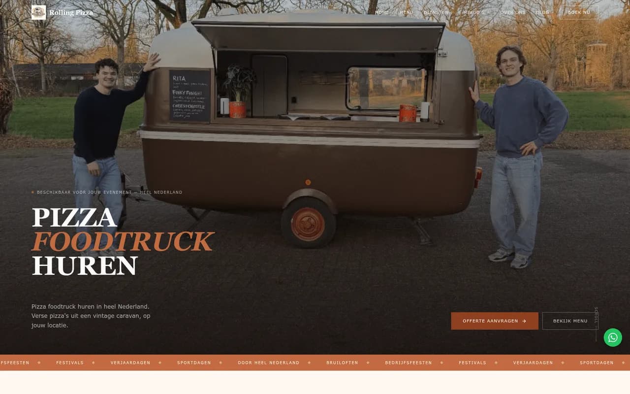 Homepage van rollingpizza.nl, gebouwd door Synvex